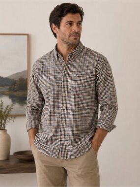 Black & Brown Men’s Plaid Shirt sz L Cotton Soft Wash # D29